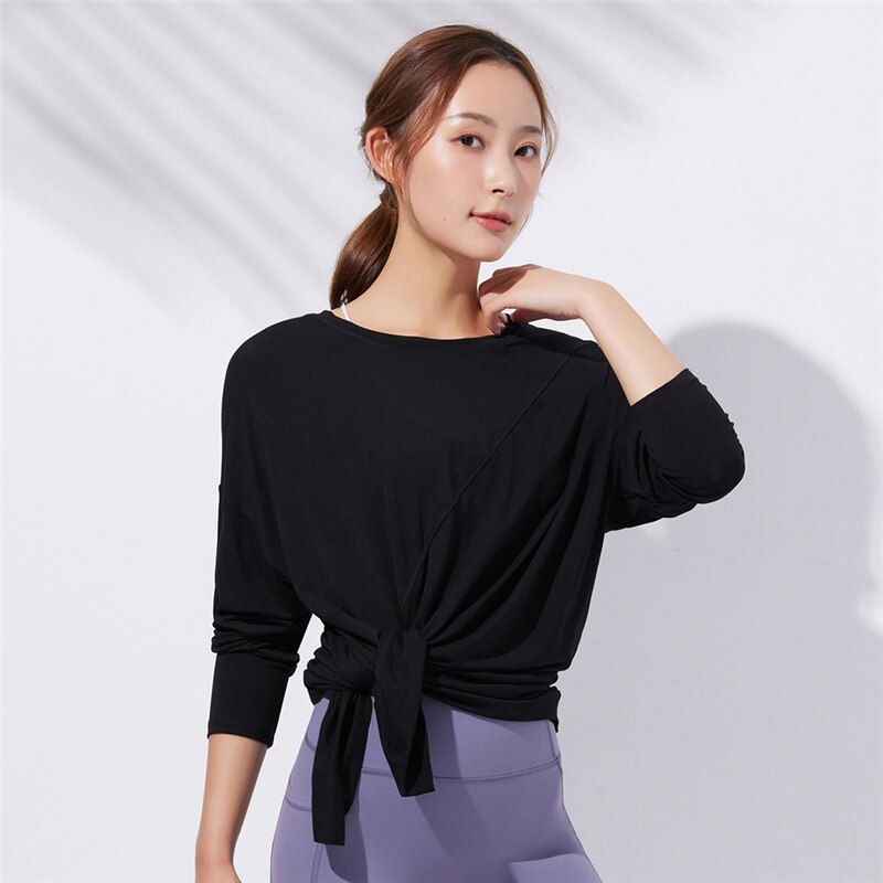 Shirt Extender Vrouwen Losse Ademende Gym Workout Tops Lange Mouw Top Voor Fitness O-hals T-shirt Running Blouse Active Wear: Black