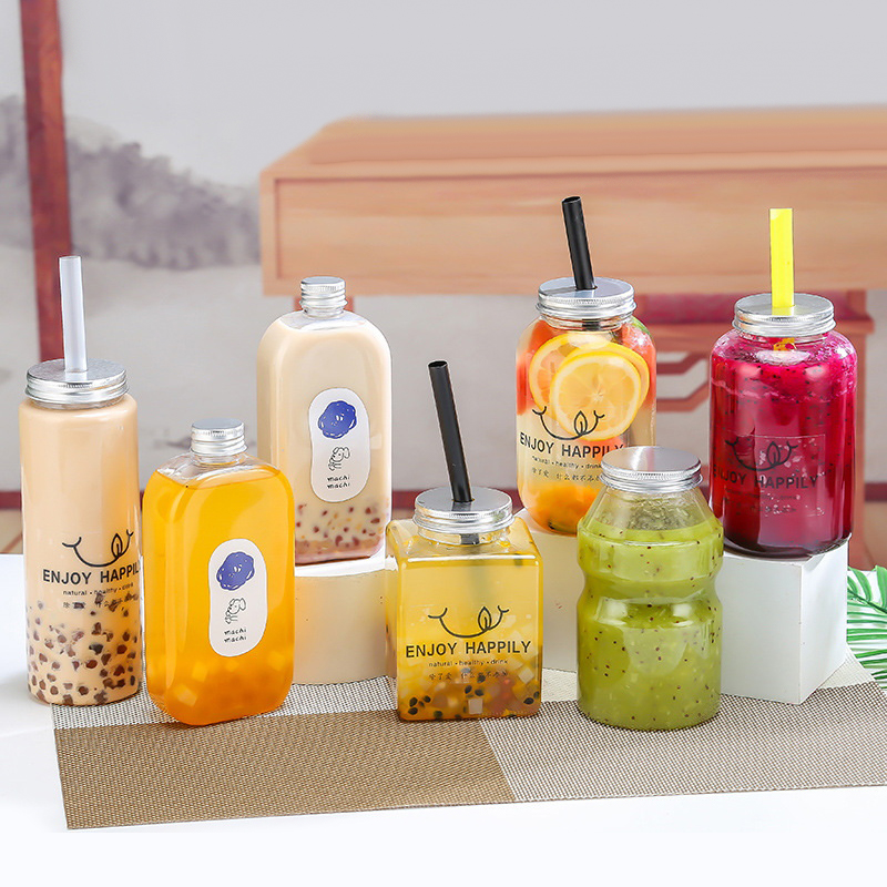 1pcs Plastic Milk Tea Drink Bottle Take Out Coffee Milk Tea Bar Supplies Mason Jars Drink Storage Containers For Food Party