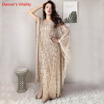Nueva túnica de baile con lentejuelas + malla + modal, Túnica de baile, vestido de baile, vestido de entrenamiento de competición de danza Oriental: Dorado