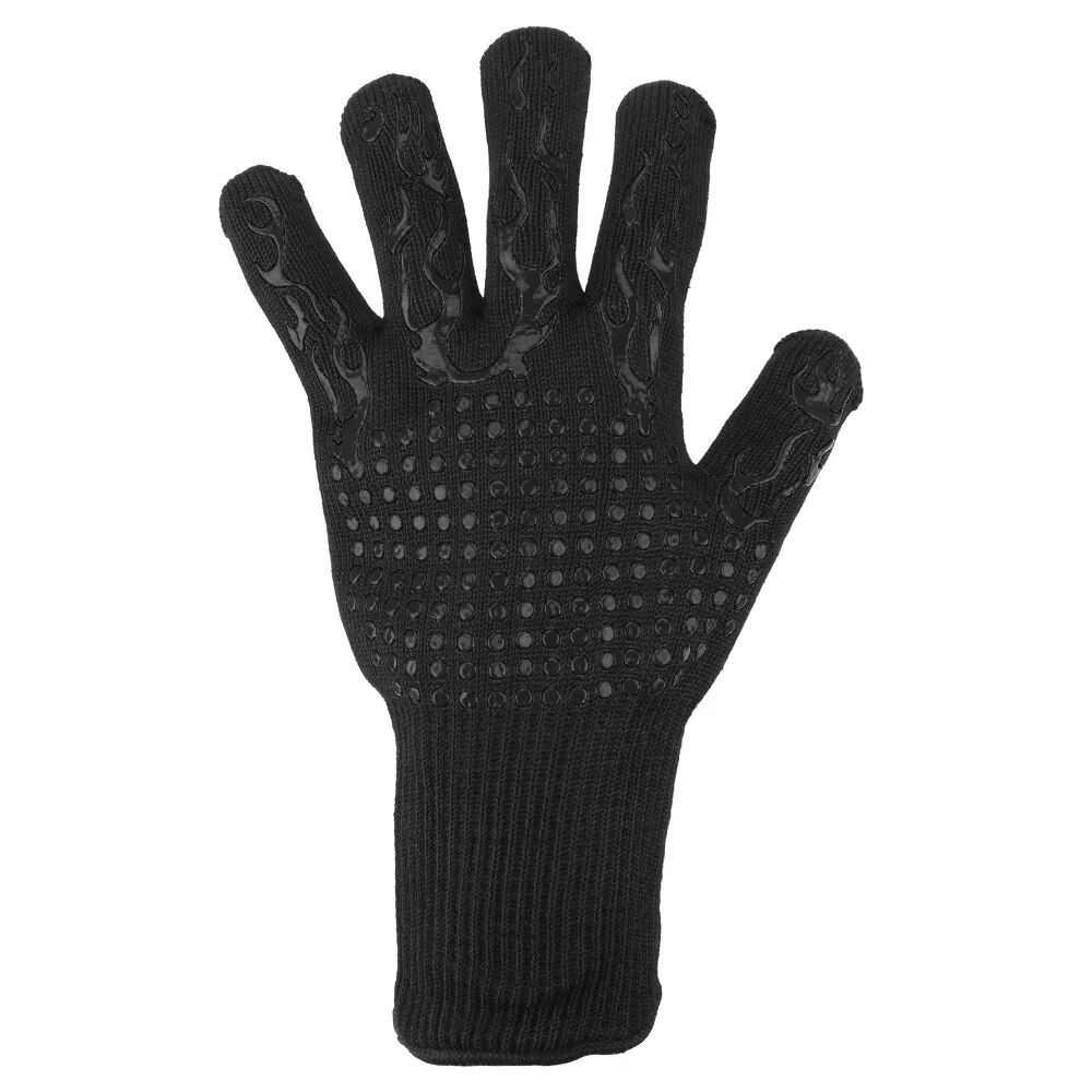 300-500 Centigrade BBQ Fire Gloves Flame Retardant Non-slip Fireproof Extreme Heat Resistant Microwave Oven Gloves Oven Mit: black