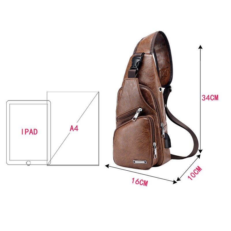 Men's Crossbody Chest Bags Waist Bags Men's USB Charging Headphone Plug Leather Shoulder Bag Diagonal Package Man Bags