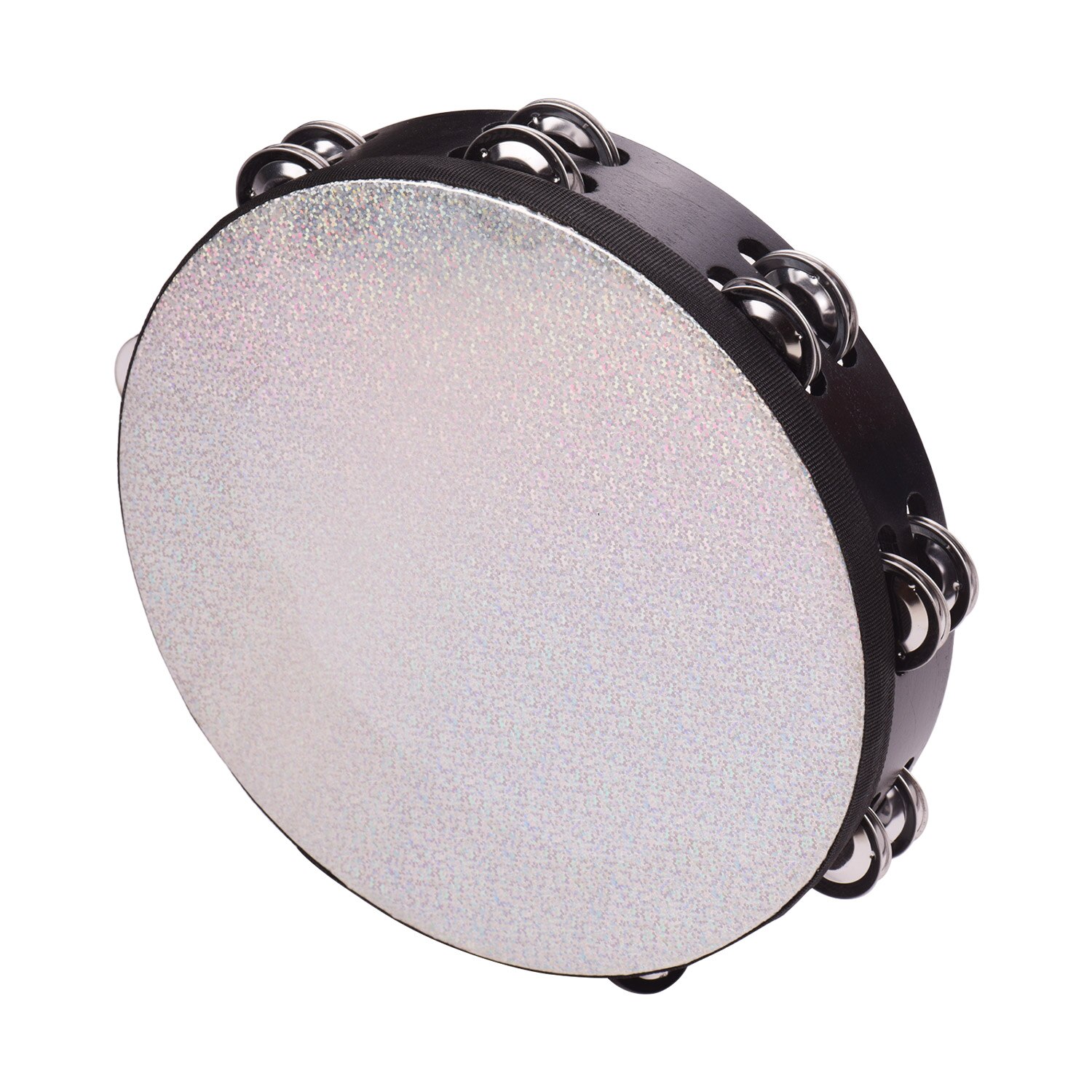 10 zoll Holz Radiant Tamburin Handbell Hand Trommel mit Doppel Reihen Jingles Glänzende Reflektierende Trommel Kopf Percussion Instrument