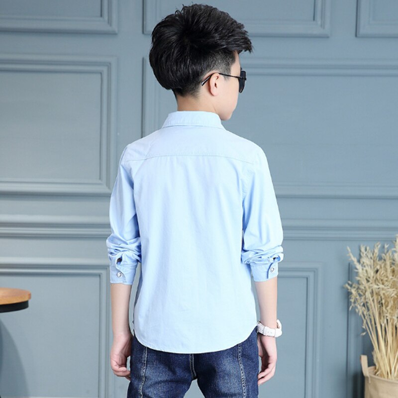 White Button Boys Shirts for School Full Sleeve Turn-down Boys Blouses Children Tops Teenager Kids Clothing Clothes Bs020