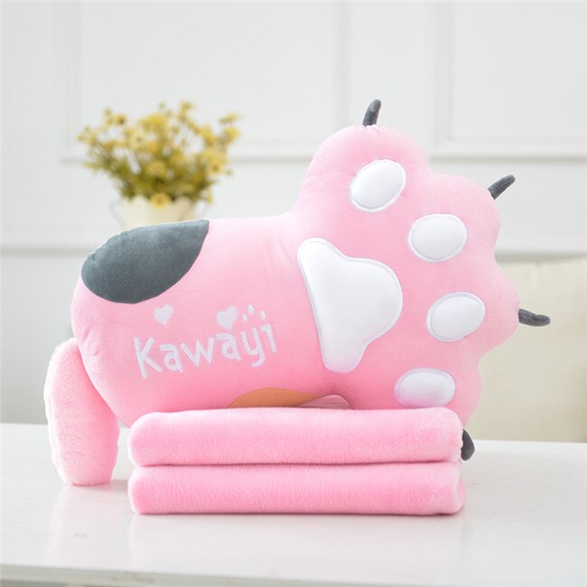 Simulation dejlig kat klo pude med tæppe sød plys legetøj pude sove sofa tæppe pige kid kawaii: Lyserød