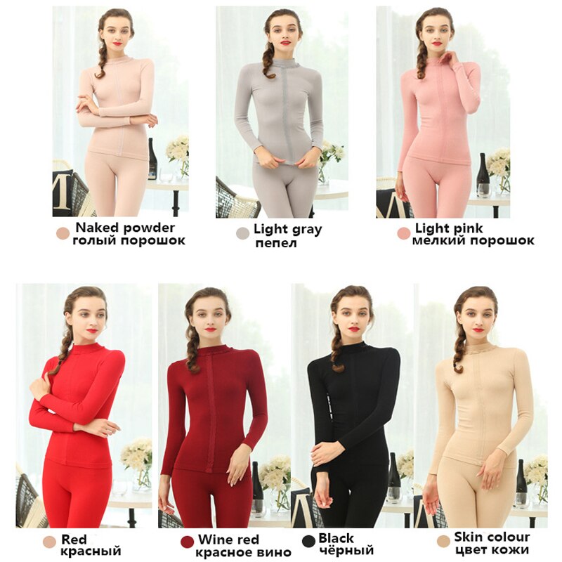 Winter Women&#39;s Thermal Underwear Sets High-collar Warm Sexy Ladies Long Johns Thermo Women Shaping Clothes