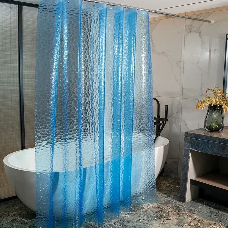 PEVA Clear Cobblestone Shower Curtain with 12 Hooks Water Splash Resistant Mildew Proof Bathtub Partition Bath Supplies