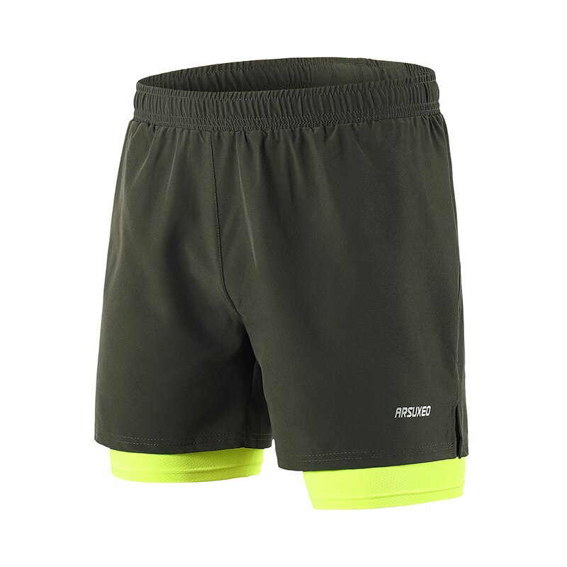 ARSUXEO Herren 2-in-1 Laufshorts - Schnelltrocknend - Trainingsshorts mit Innenhose: grÃÂ¼n US GrÃÂ¶ÃÂe / XXL