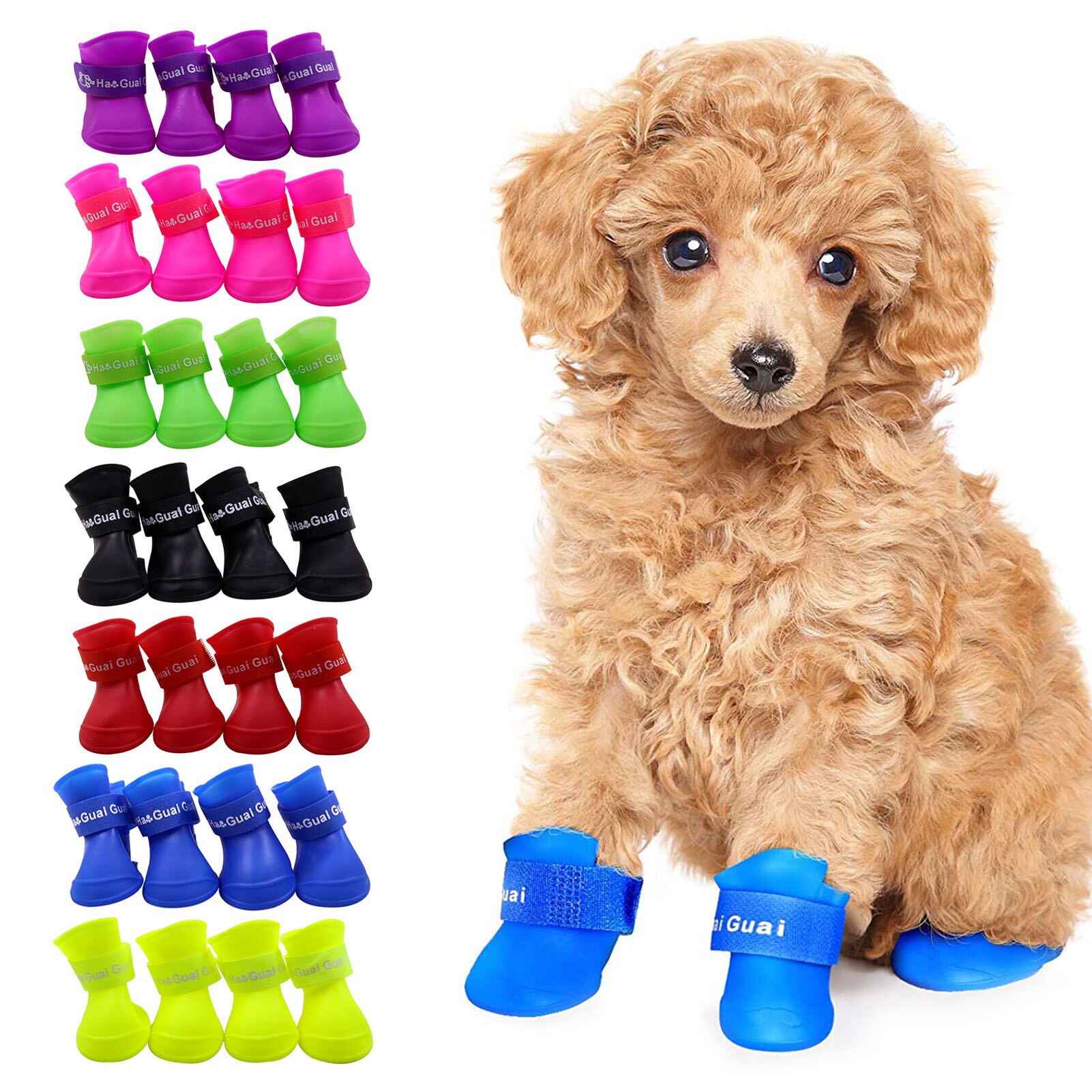 Zapatos impermeables para mascotas, Botas de lluvia antideslizantes a prueba de suciedad para perros pequeños, gatos, cachorros, 4 Uds., , ,