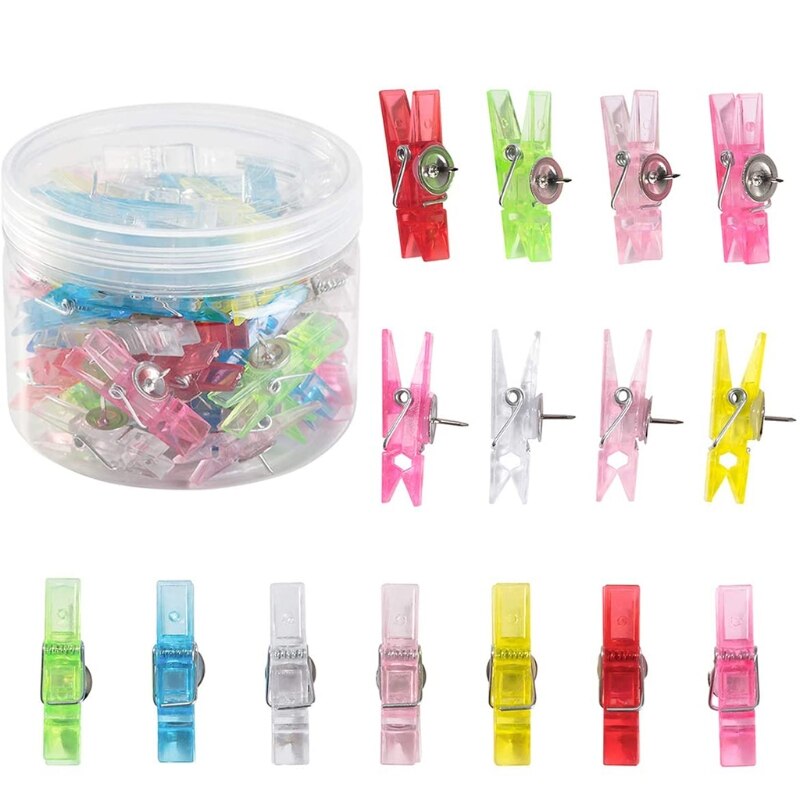 Chinchetas de plástico transparente 20 piezas 594F, chinchetas decorativas tipo Clip, para foto, para el pulgar, tablones de mensajes escolares: C