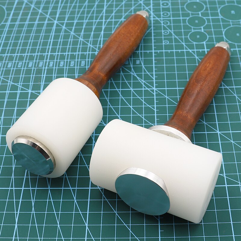 QJH-martillo para tallar cuero, martillos de nailon, mazo, mango de madera para artesanía de cuero, punzón, impresión, herramienta de percusión DIY