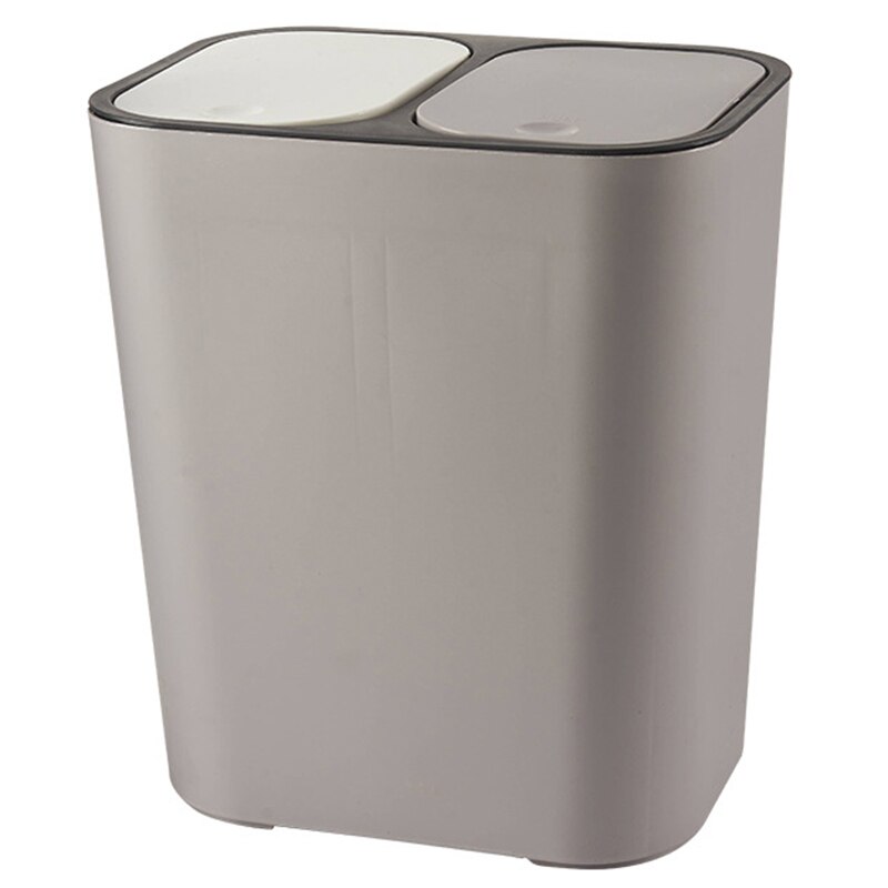 Trash Can Rectangle Plastic Push-Button Dual Compartment 12 Liter Recycling Waste Bin Garbage Can: Default Title