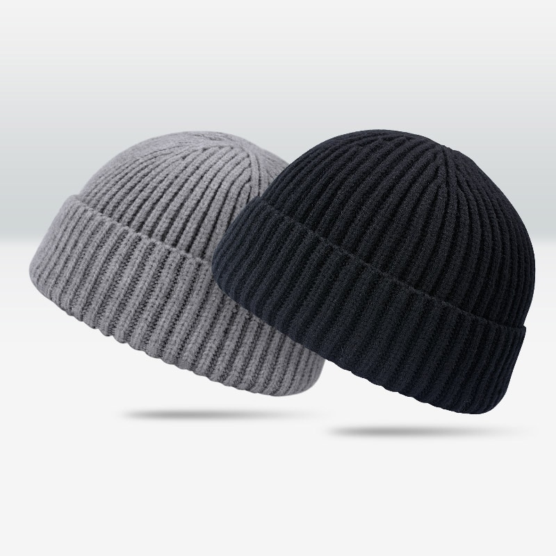 Unisex Beanies For Men Winter Hats Knitted Black Fisherman Beanie Men's Hat Women Skullcap Autumm Solid Short Cap Hip Hop