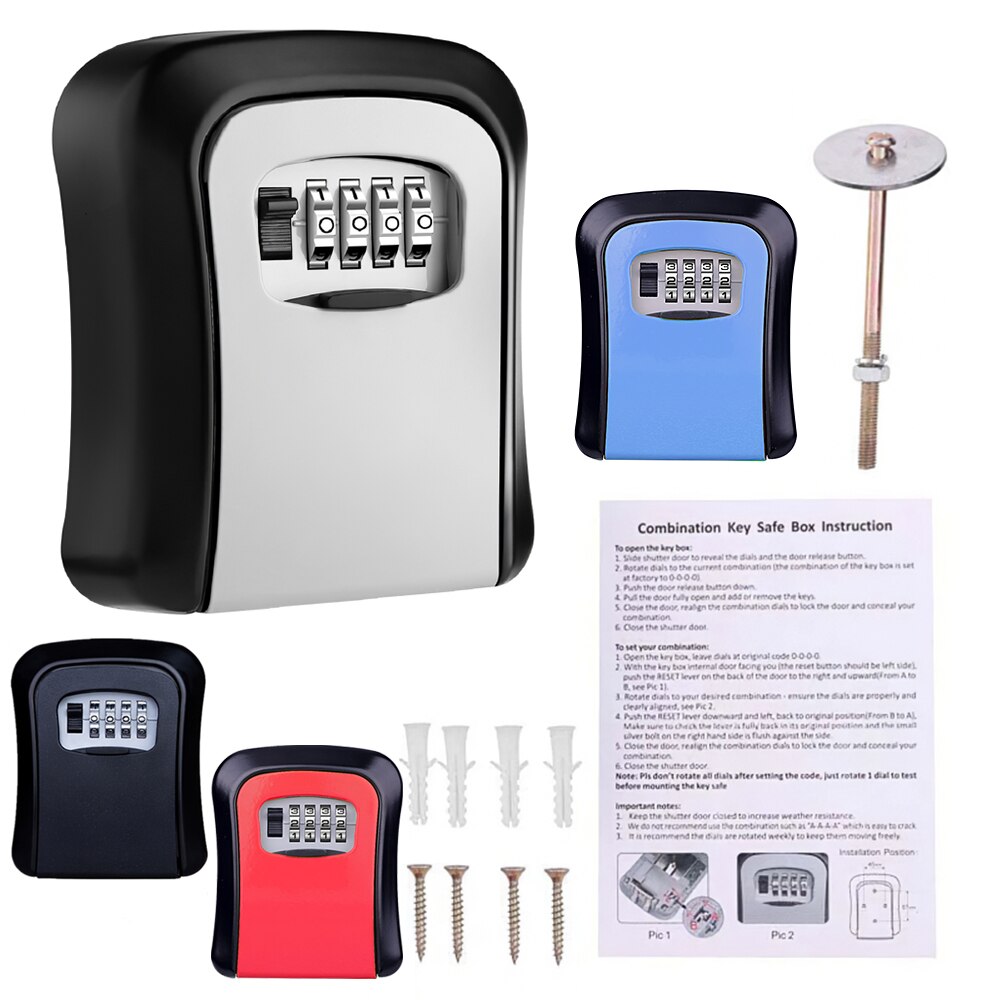 Wall Mount Key Storage Secret Box Organizer Portable 4 Digit Combination Password Security Code Lock No Key Home Key Safe Box