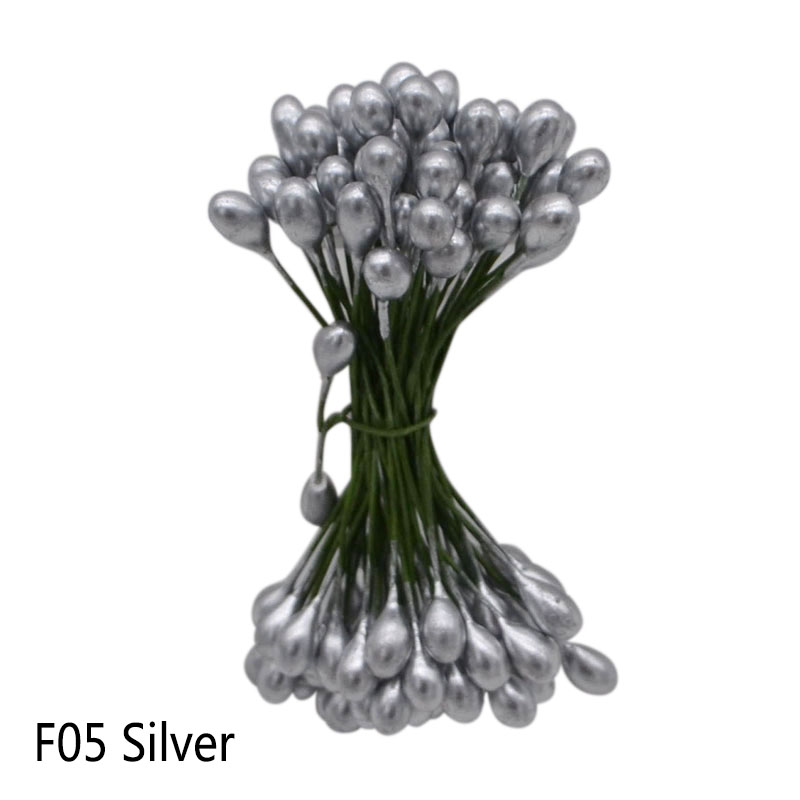 50pcs 10mm Double Heads DIY Artificial Mini Pearl Flower Stamen Pistil Floral Stamens DIY Scrapbooking Craft For Wedding Party: F05