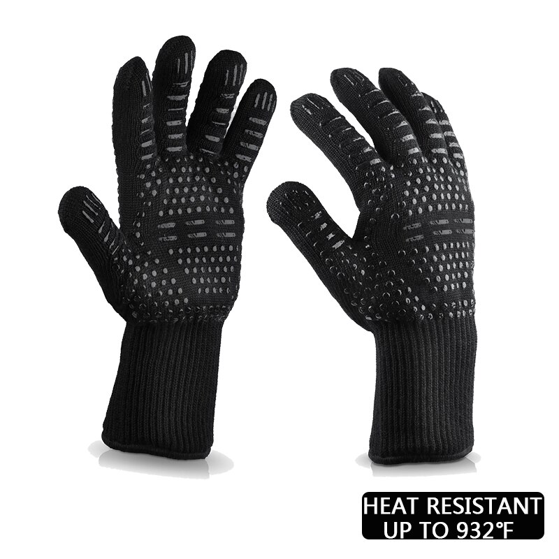 Guantes de barbacoa de resistencia al calor extrema, manoplas para cocinar, hornear, asar al horno, par de guantes de barbacoa, color rojo/Negro,