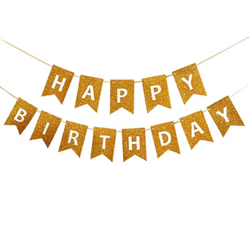 Happy birthday letter glitter paper banner pull flag children's day party party baby shower decoration: gold