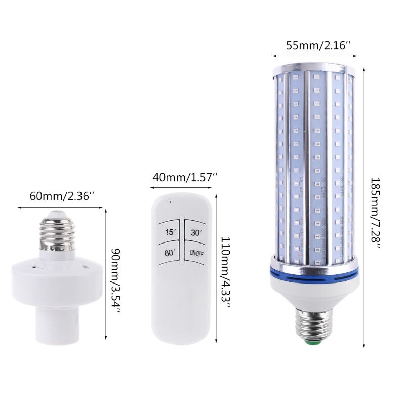 60W UV Germicidal Lamp LED UVC Bulb E26 Disinfection Light Timing Remote Control B85C