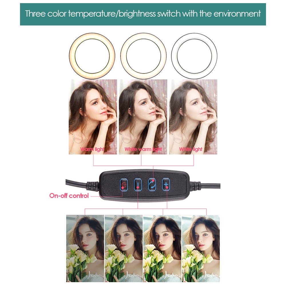 Fotografering makeup lampe spejl led selfie lys 260mm dæmpbar make up kamera telefon lampe med bordstativ telefon holder stand