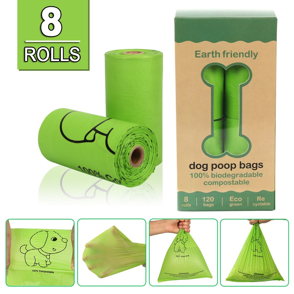 Bolsa Biodegradable de almidón de maíz para caca de perro, bolsas de basura compostables para residuos de perro, 100%