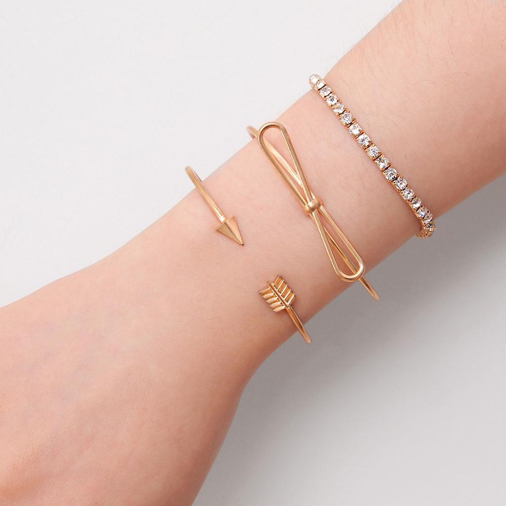 Bohemian Bladeren Knoop Ronde Ketting Opening Gouden Armband Set Vrouwen Mode Kleding Sieraden Valentijnsdag: SL1002