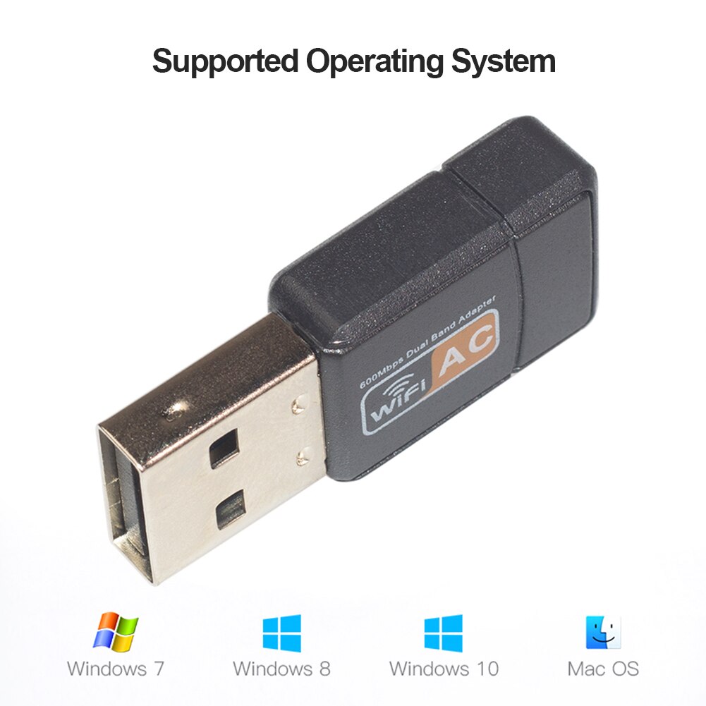 Portable 600Mbps USB 2.0 WiFi Adapter High-speed 802.11ac Wireless Adapter 2.4GHz 5GHz Dual Band Ethernet Network Card Receiver