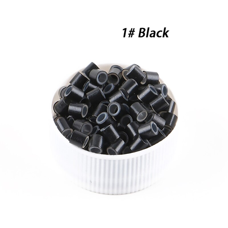Frete grátis (1000 peças/garrafa) 1 garrafas 4.0x2.6x4.0mm anéis de silicone de cobre/tubos para extensão de cabelo em microanel e de ponta i: Black