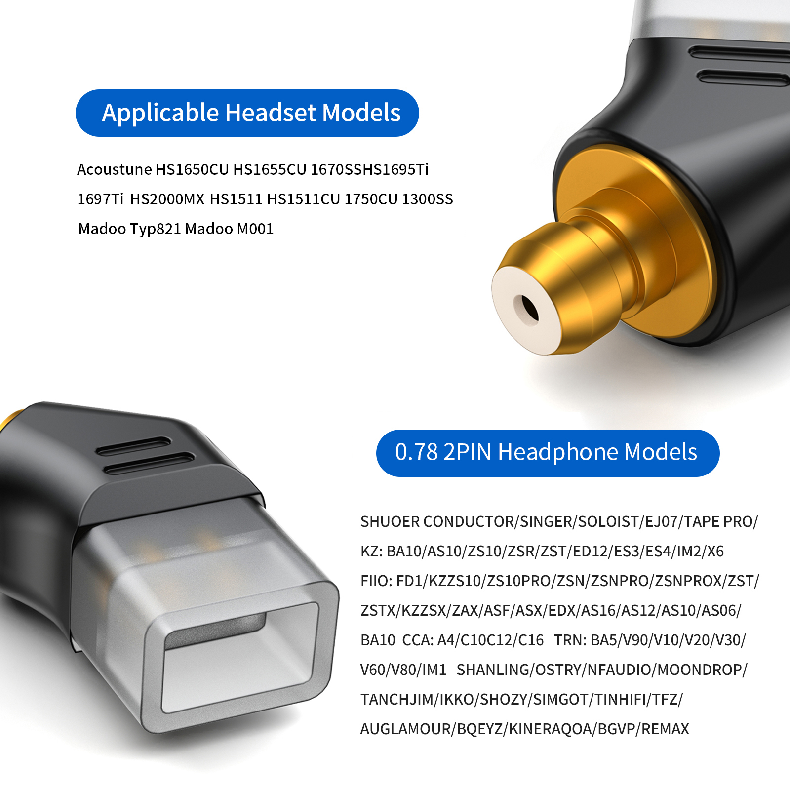 OKCSC 0.78 2 Pin Female EAR Male Earphone Adapter to Earphones Earsets for Pentaconn Ear PE/Acoustune HS1650CU/HS1655CU/1670SS