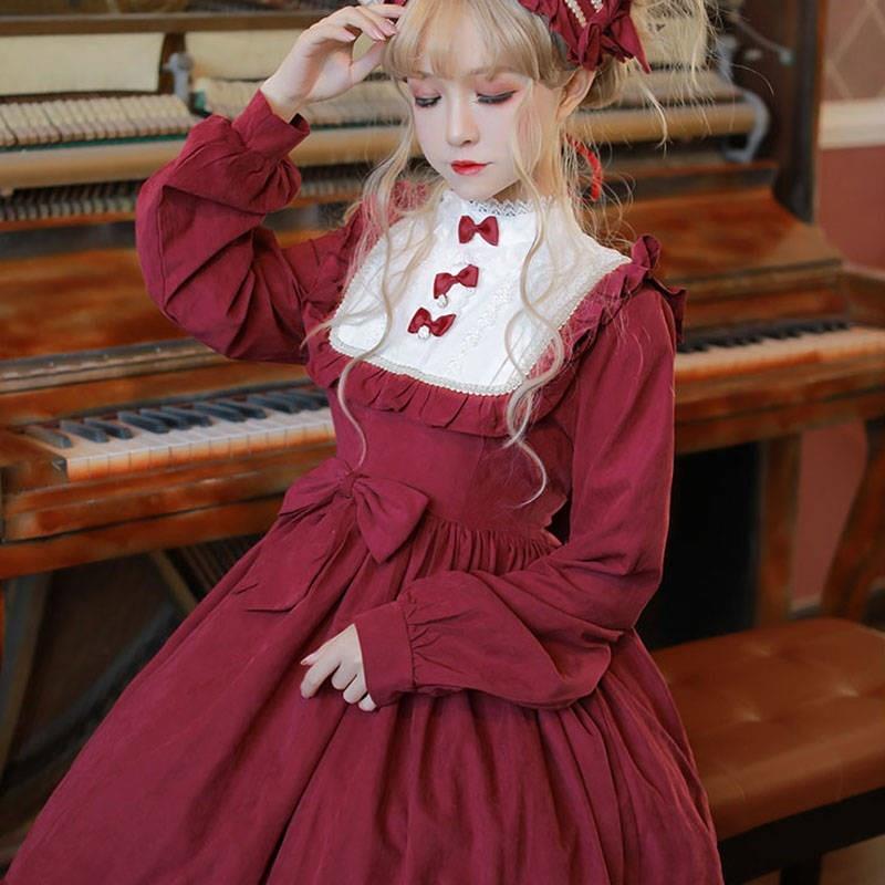 Goottilainen vintage makea lolita mekko palatsi pitsi bowknot vyöttää ohut viktoriaaninen mekko kawaii tyttö gootti lolita op loli cos