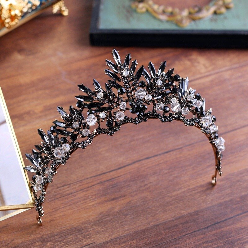 Baroque retro black elements high-end bridal crown bridal jewelry boutique headdress handmade crystal wedding head black crown: style 1
