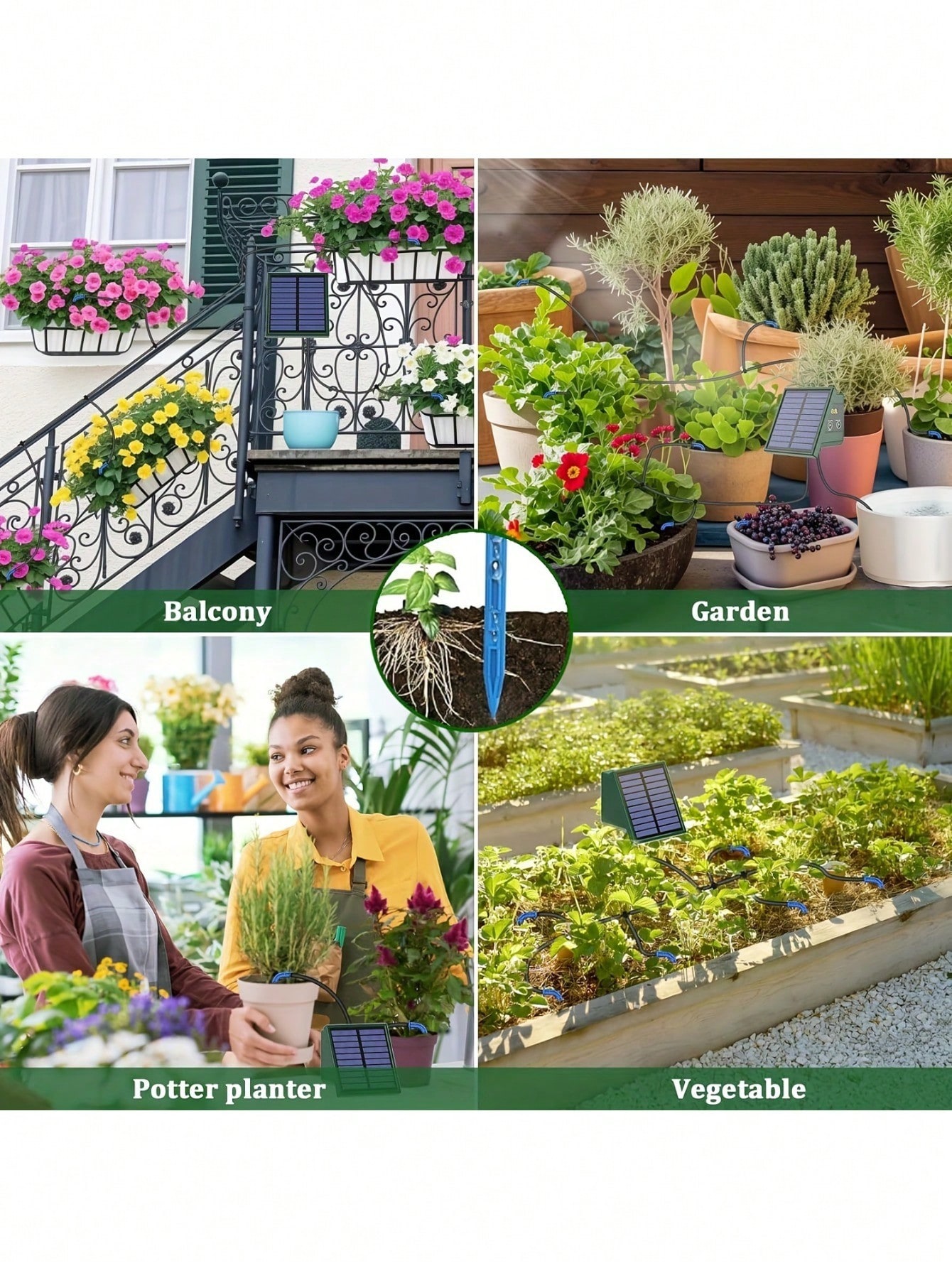 Högpresterande solcellsdrivet droppbevattningssystem för trädgården - olika tidsmodeller att välja mellan, automatiskt växtbevattningskit, för upp till 10 krukväxter, med solcellsladdare och vattennivåindikator, perfekt för inomhus- och utomhusbruk