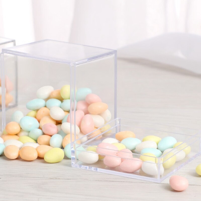 24Pcs Transparent Plastic Candy Box Biscuits Cookies Packing Box Party Treat Boxes Square Container