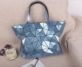 mode PU Geometrische vouwen vrouwen handtas grote casual tote steen rits vrouwen schoudertas goede: Sky Blue