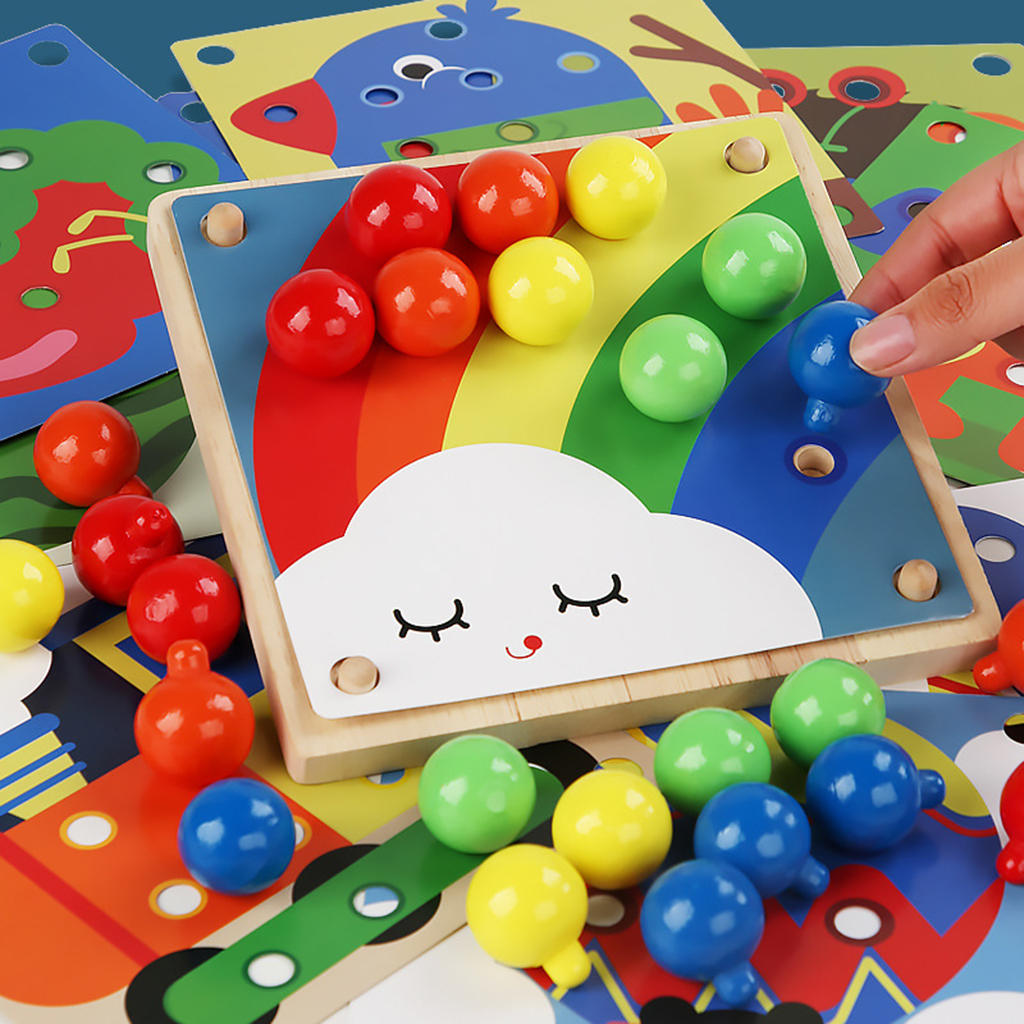 Houten Paddestoel Nagel Mozaïek Pegging Board Educatief Speelgoed Creatieve Gaven Peg Puzzel Knoppen Art Voor Leeftijd Over 3 Jaar Oud baby