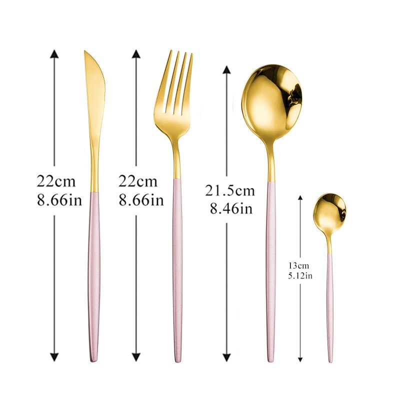 Hjem spisestel sæt guld 18/10 rustfrit stål bestik sæt gaffel ske kniv opvaskemaskine tåler sølvtøj bestik sæt: Lyserødt guld