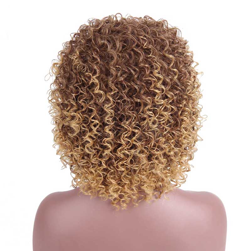I's a wig Afro Kinky Curly Wig Short Black Synthetic Wigs with Bangs for Black Women Brown Natural Afro High Temperature Hair: T33-27