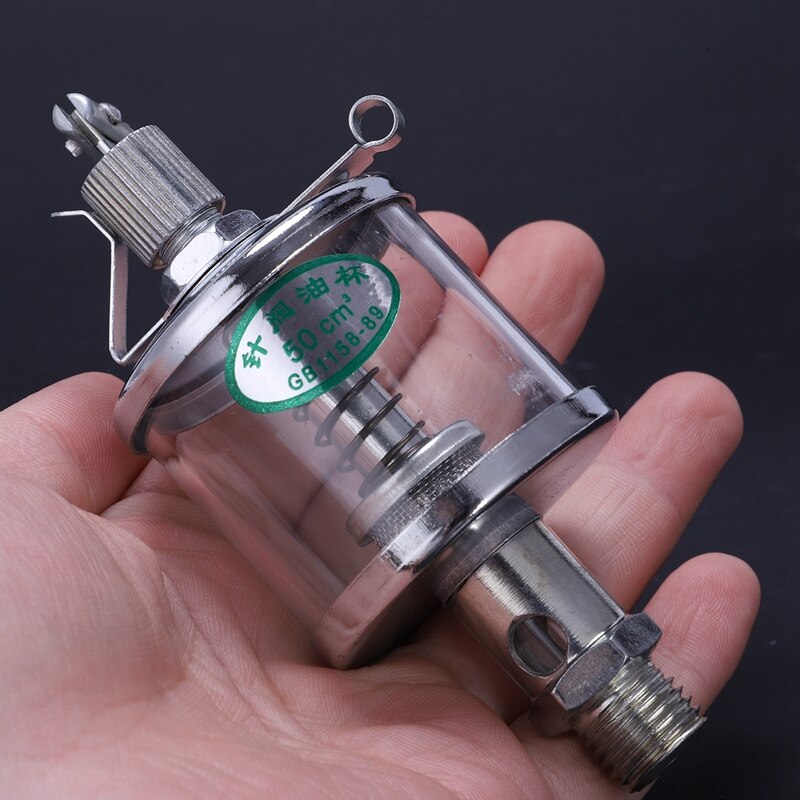 50mL Engine Machine Lubricator Oil Gravity Drip Feed Oiler Clear+Silver