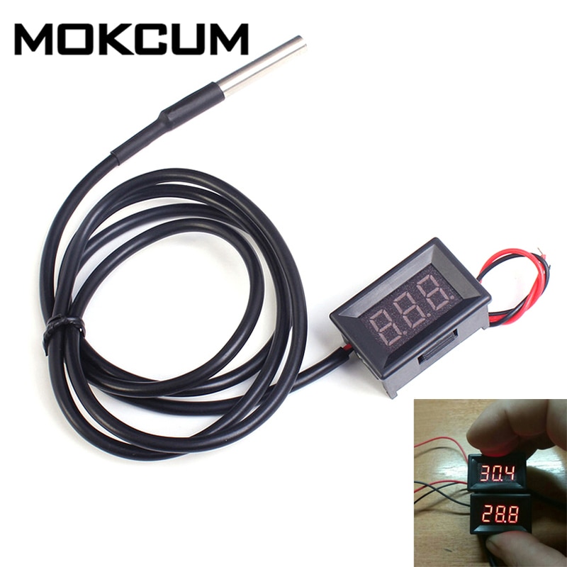 0.36 Inch Red Blue Digital DS18B20 Thermometer Waterproof LED Display Temperature Sensor Meter Tester DC4-28V -55~125 Celsius
