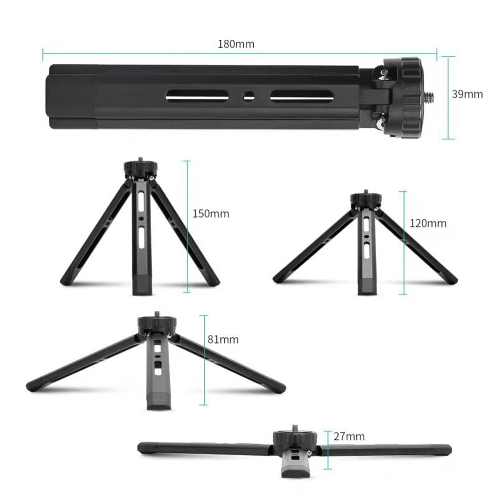 Tripod Stand Portable Desktop Tabletop Aluminium Alloy Tripod Holder with 1/4 Screw for Gimbal DSLR Cameras Live Support Stand