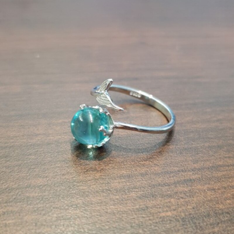 Anillo abierto de sirena para boda, sin alergias, , ajustable, cristal azul de , novedad de , 1 ud.