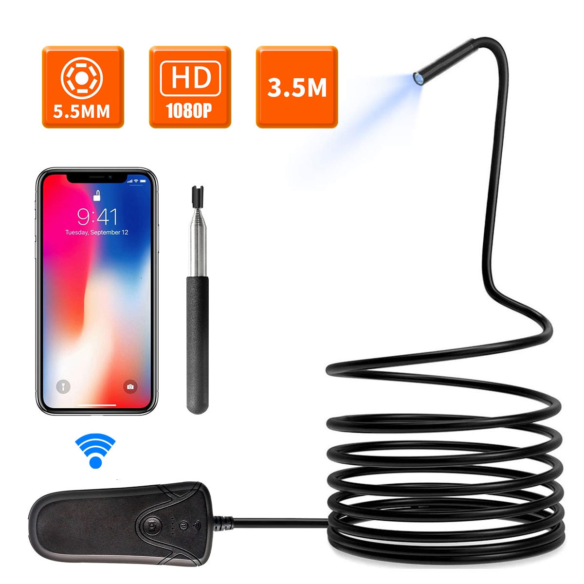 WIFI Endoscope Inspection Camera 1080P HD Waterproof Wireless 5.5mm Borescope Camera For Android PC IOS Endoscope 3.5/5m