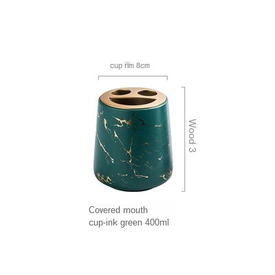 Brossez vos dents ensemble de tasses de bain de bouche usage domestique céramique brosse à dents tasse fournitures de salle de bain ajouter couvercle marbrure artisanat exquis: green with lid