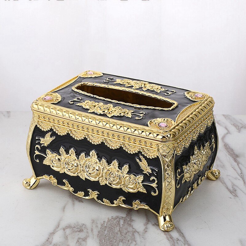 Modern European Ornate Tissue Box Cover, Luxury Noble Paper Facial Tissue Napkin Holder For Bedroom Office