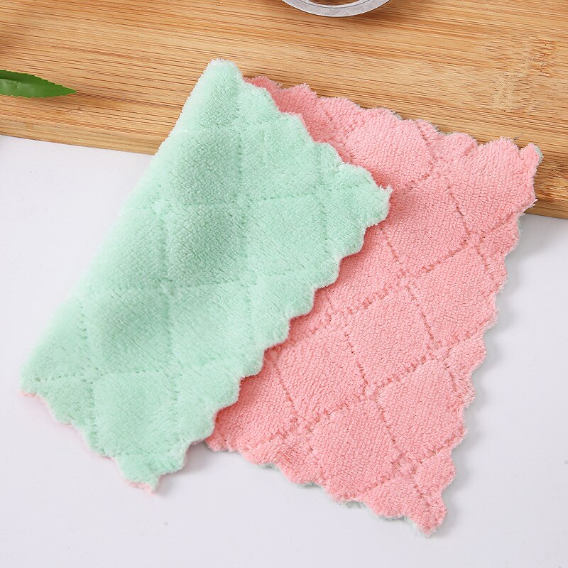 2 stk / lot klud rengøringsdug mikrofiber opvask håndklæder til opvask af køkkenudstyr absorberende opvaskeklud opvask køkkenredskab: Lyserød grøn