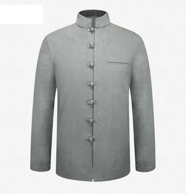 Gråt mærke traditionelle kinesiske mænd & #39 ;s bomuld linned coil knap jakker frakker ml xl xxl 3xl mtj 2015024: Grå / M