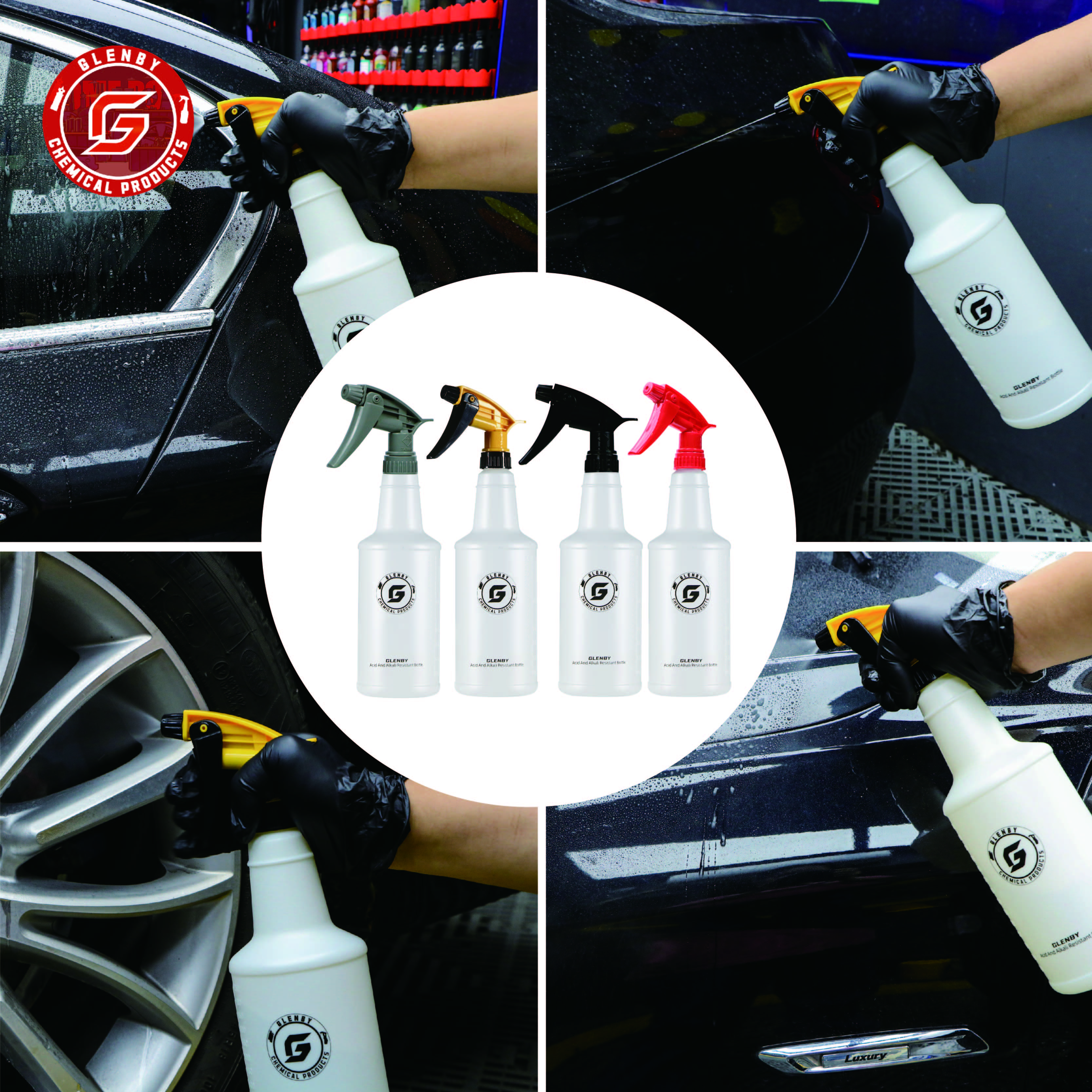 Bouteille de pulvérisation cylindrique de brouillard d'eau ultra-fine pour voiture, pulvérisateur de degré chimique HDPE, arrosoir de lavage automatique, vaporisateur rapide