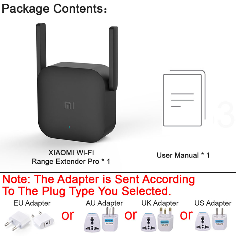 XIAOMI MIJIA WiFi Amplifier Pro，300M 2.4G Network Expander Repeater Power Extender Roteador，2 Antenna，For Mi Router Wi-Fi: Bundle3