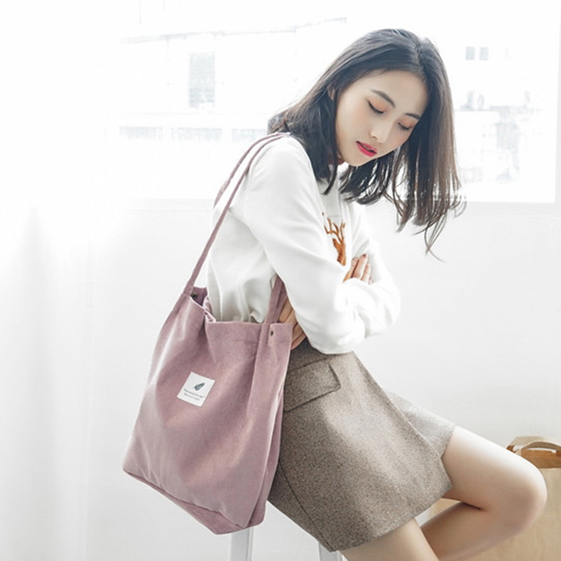 PUBGS, bolso de mujer, bolso de hombro informal, bolso de mano de loneta, alta capacidad, plegable, reutilizable, bolso de compras de pana para niña: Pink