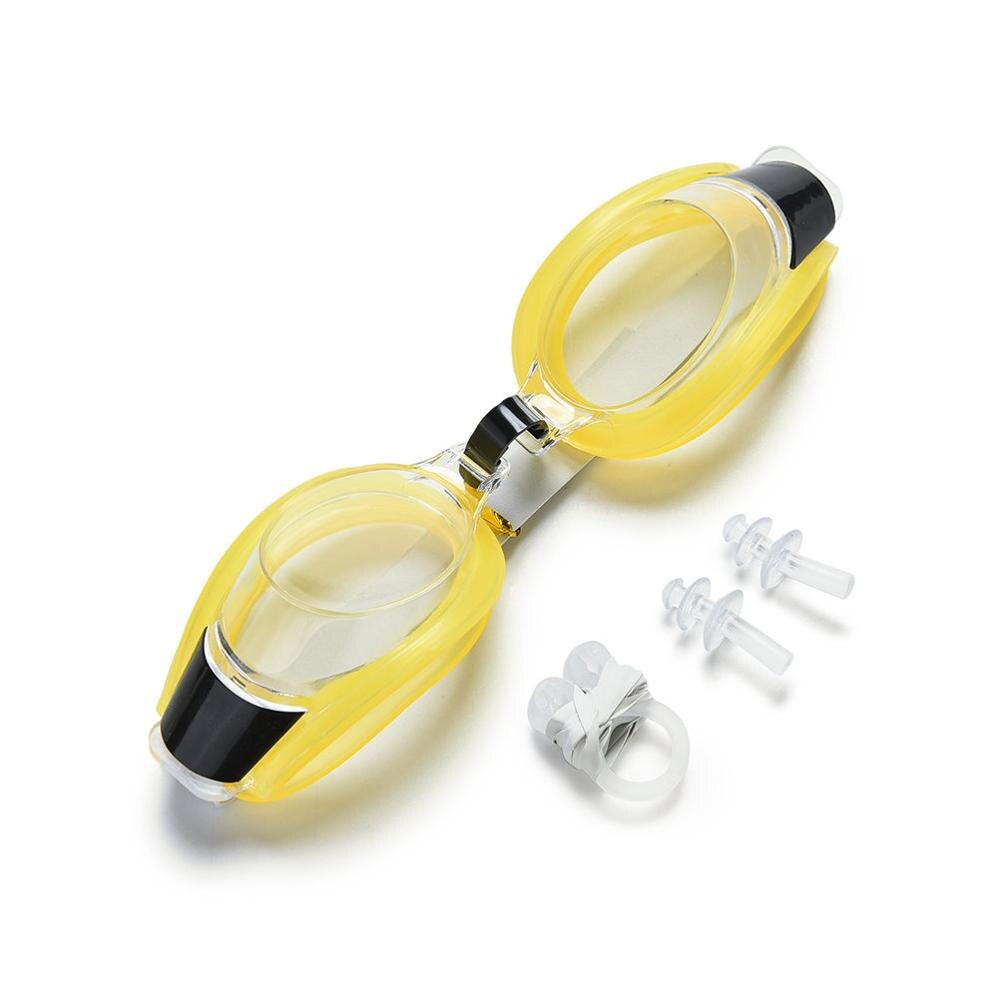 1 Set Adult Swimming Glasses with Earplugs Nose Clip Summer Diving Swimming Glasses Plastic Rubber Goggle Set 6 Colors: Yellow