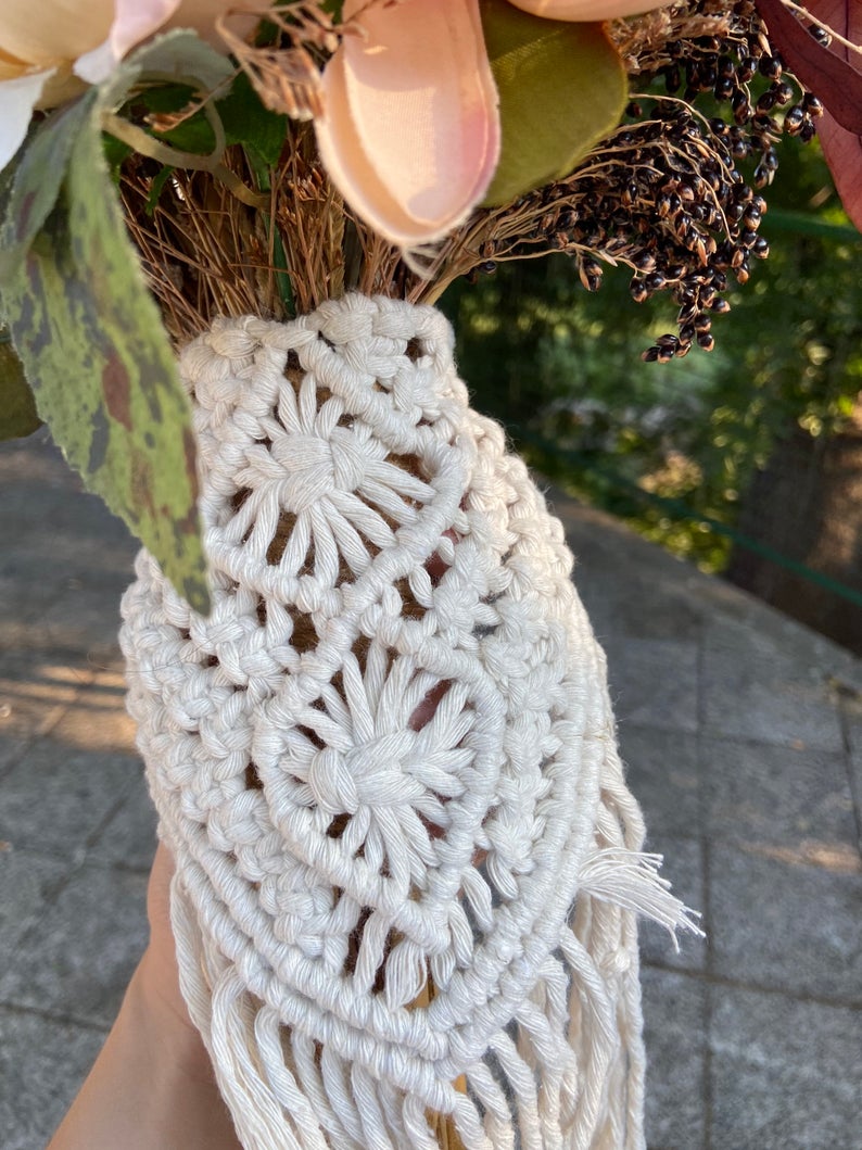 Enveloppe de Bouquet de mariage en macramé | Accessoire de mariée | Enveloppe de fleur de mariage | Enveloppe en macramé