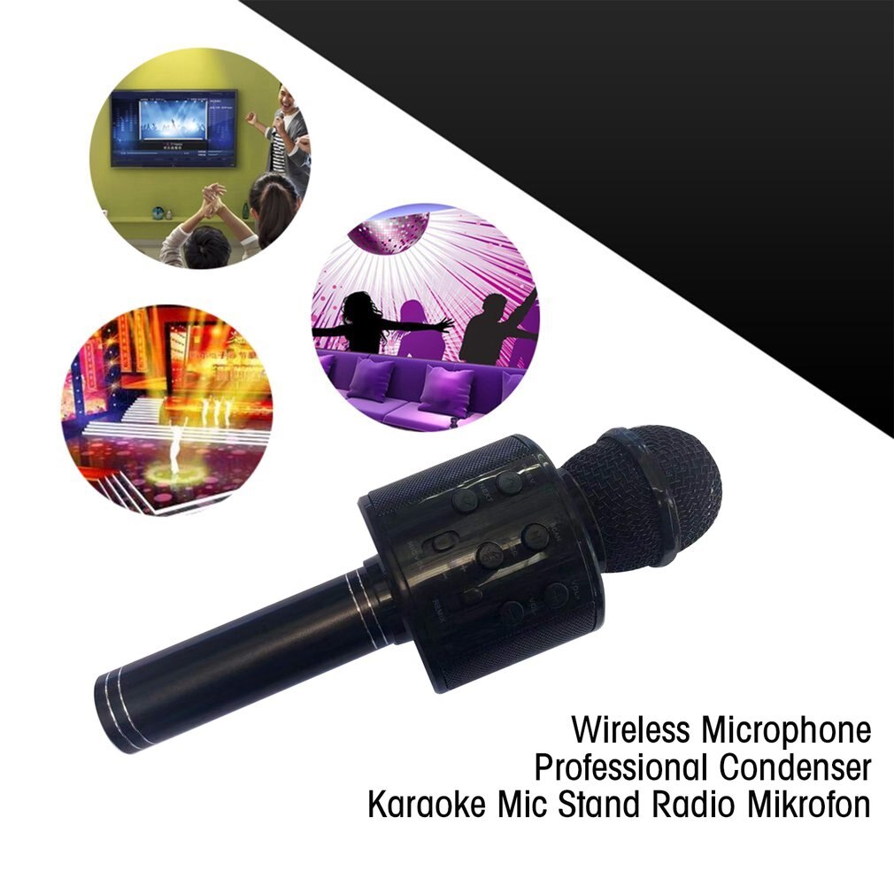 Wireless Condenser Karaoke Mic Bluetooth Handheld Portable Speaker Home KTV Player With Dancing Record For Children